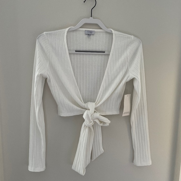 Off White Ribbed Crop Top - Picture 4 of 5